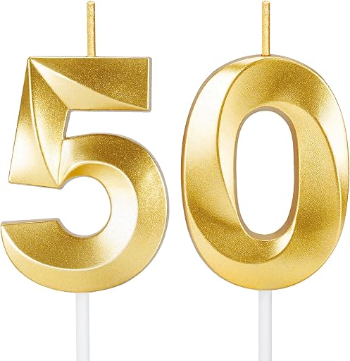 ROYOROYI 50th Birthday Decorations, Gold Number 50 Candles for Cake | Number 50 cake topper for happy 50th birthday parties, milestone photos and celebrations for women and men
