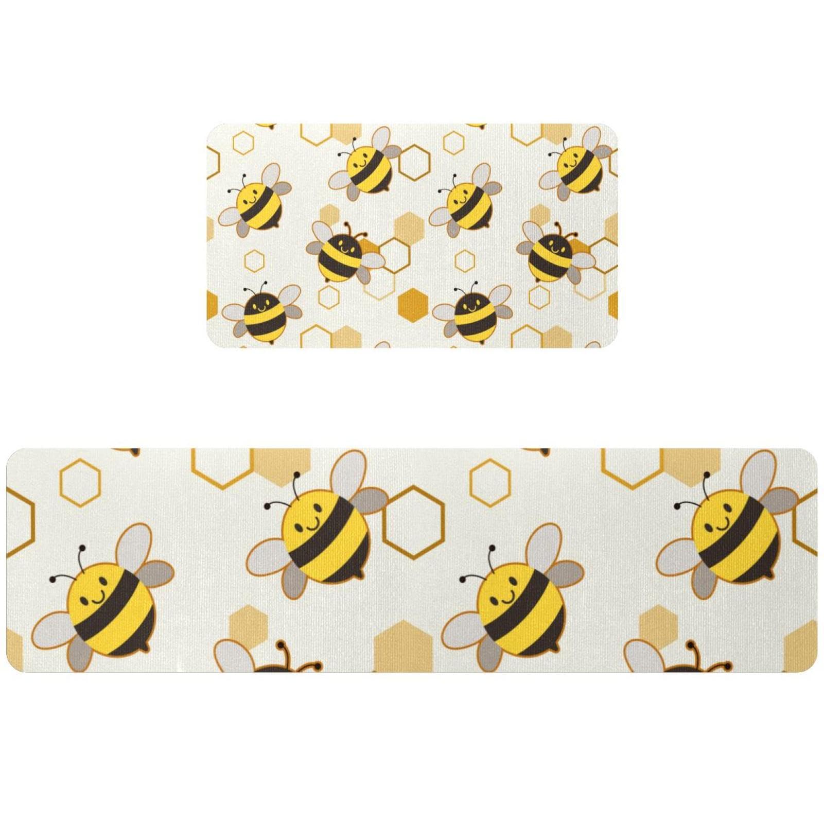 Lot de 2 tapis de cuisine antidérapants lavables et tapis de couloir motif abeilles mignonnes