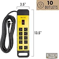 Vista 3 de es una marca de propiedad estadounidense con protector de sobretensiones de 10 tomas de corriente, resistente a sobretensiones de metal negro