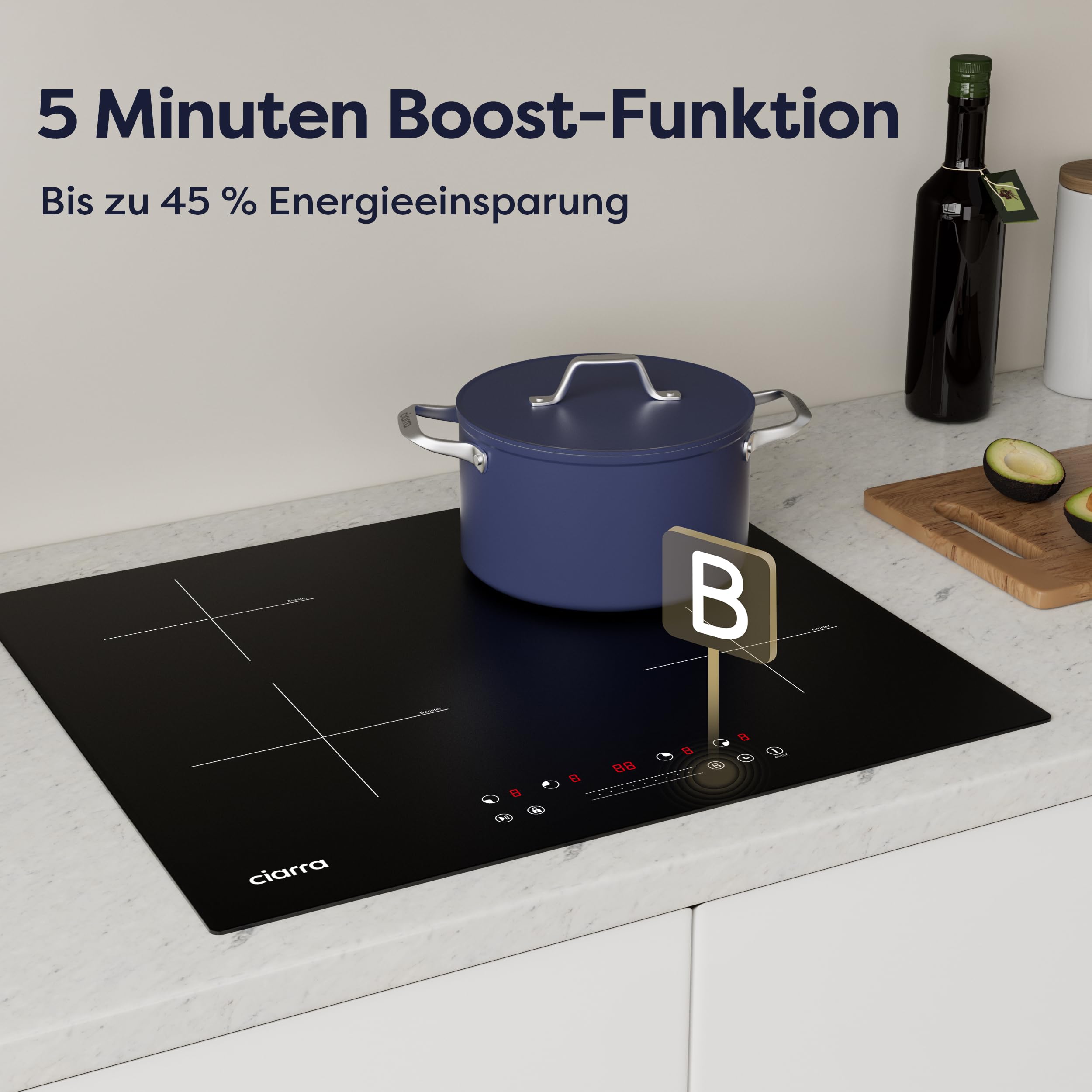 CIARRA CBBIH4B 4 Zonen Einbau Induktionskochfeld 60cm 7200W mit PowerBoost