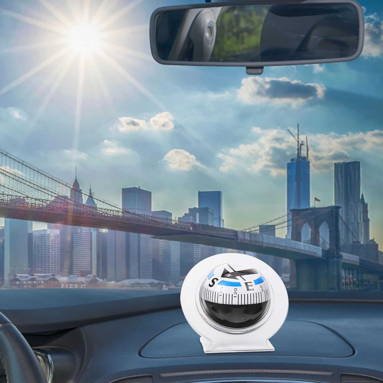 Car Compass Ball with Adhesive Tape, Large Lc600 Vehicle Dashboard Compass for Camping and Navigation, Solar-Powered Car Decoration for Outdoor Driving