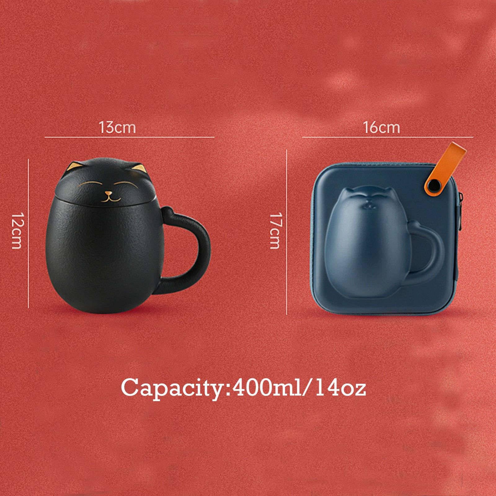 Tazza da tè in Porcellana/Ceramica con infusore per Foglie sfuse, Creativo Portafortuna con infusore per tè a Forma di Gatto con Coperchio, 350 ml, Tazza da tè Portatile verde-400