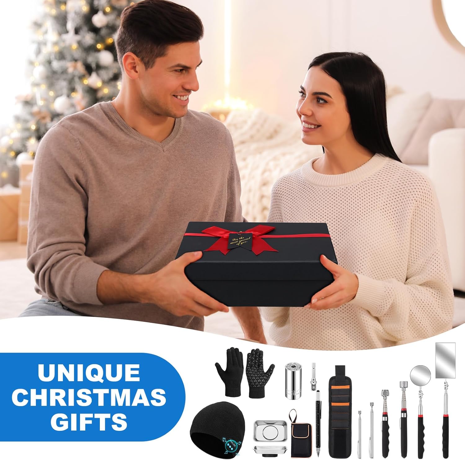 Honoson 15 Pcs Magnetic Telescoping Pickup Tool Set Socket Tools Magnetic Wristband Bluetooth Beanie Gloves Multitool Pen Gift Box Bag for Dad Husband Boyfriend Men Christmas Birthday Gifts