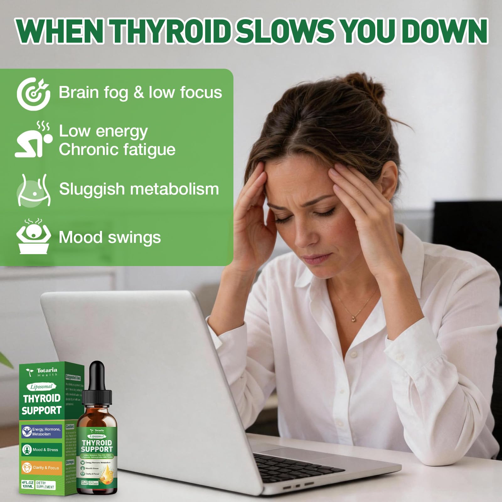 Totaria Thyroid Support for Women & Men, Selenium, Iodine, Zinc, L-Tyrosine, Ashwagandha, B12, Milk Thistle, Kelp, Bladderwrack, Energy, Metabolism, Hormone & Mood, 4 Fl.Oz — Amazon image 2