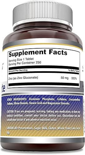 Miniatura 3 de Amazing Formulas - Tabletas de gluconato de zinc de 50 mg sin OMG sin gluten  Apoya el sistema inmunológico  Apoya la función de las enzimas