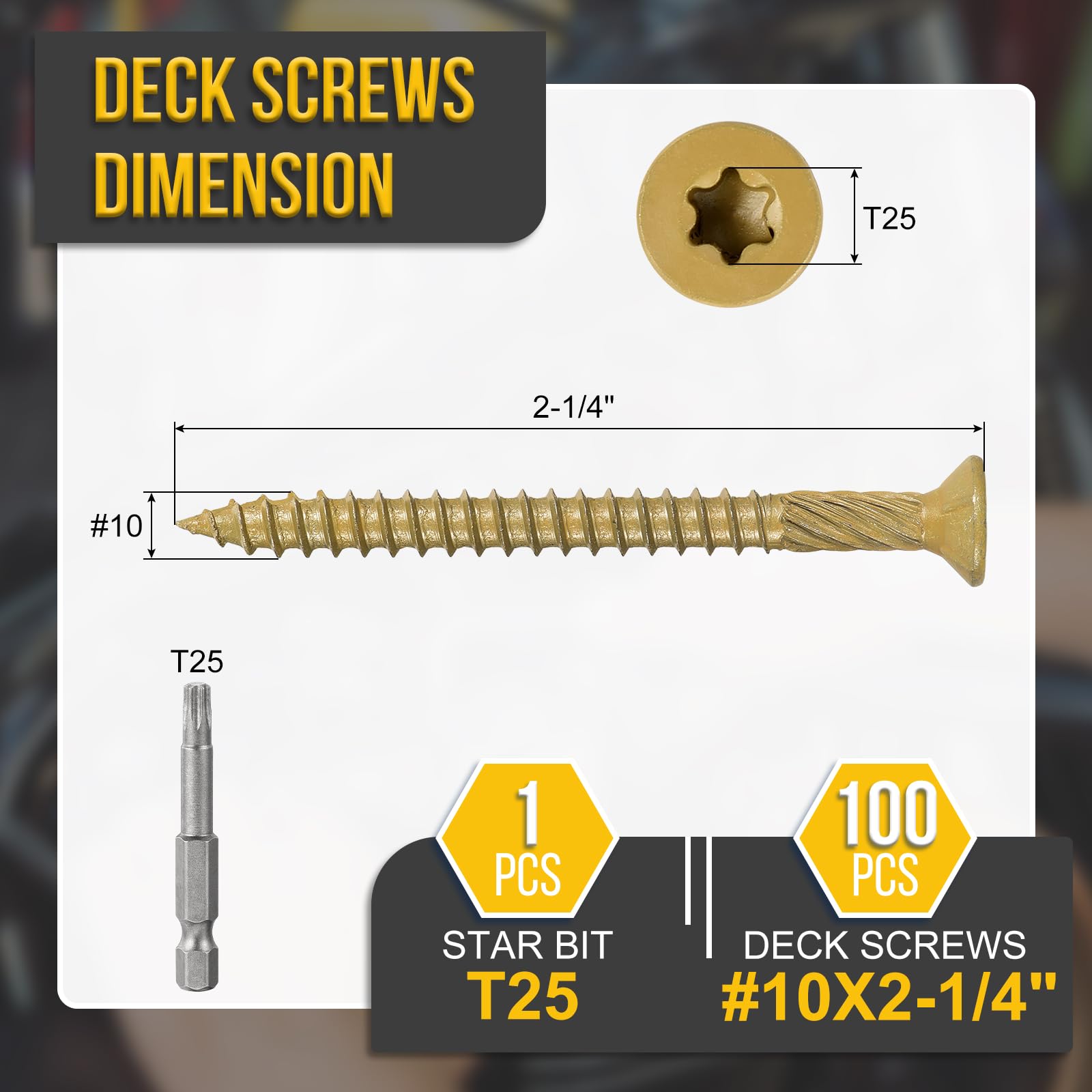 DTGN #10x2-1/4" Deck Screws, 100Pack, Good for Decks Fences, Frames, Outdoor Furniture - Image 2
