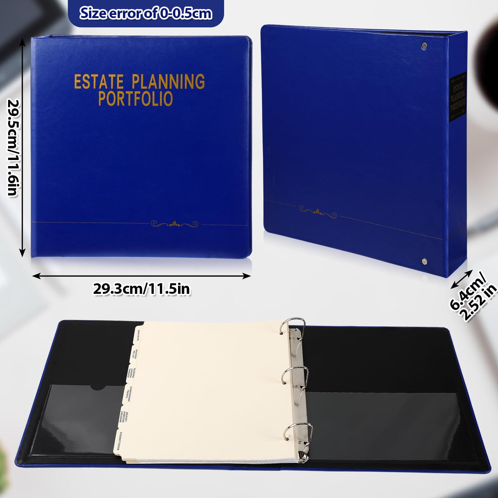 Motiskyy 2 cartelline per pianificazione immobiliare da 3,8 cm, con 18 linguette di posizione e 26 fogli di dati personali riempibili, in pelle PU, raccoglitore a 3 anelli, rosso e blu, 29 x 29 x 6,52