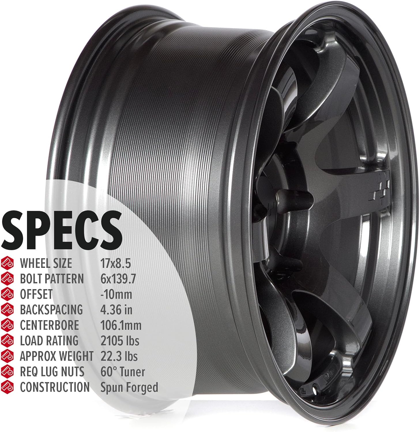 Steller 17 Inch Wheels Gloss Gun Metal 6x139.7 17x8.5, et-10mm Offset, 106.1mm CB, 57DR-X Style Rims Compatible with Toyota 4Runner, Tacoma, FJ Cruiser Lexus GX460 GX470