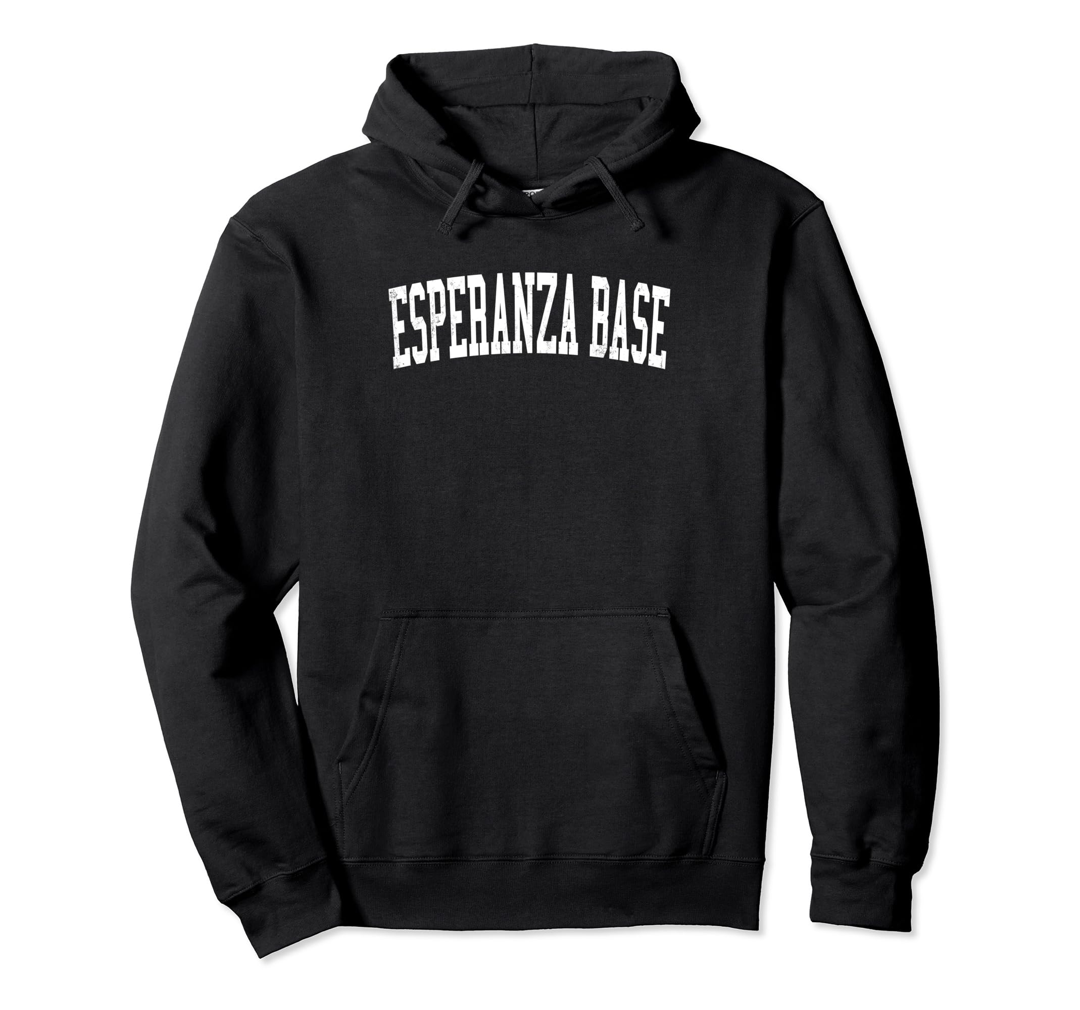 Vintage Esperanza Base Varsity Text ApparelVintage Esperanza Base Distressed White Varsity Style Pullover Hoodie