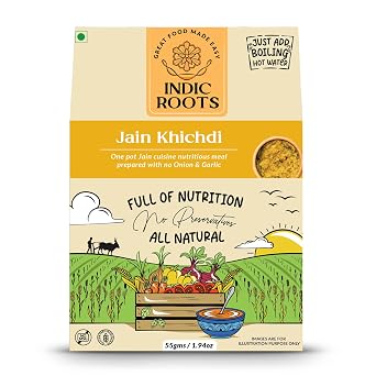 Indic Roots Jain Khichdi Instant Ready to Eat Full Meal No Preservatives, All, Packed Food with no Onion Garlic Gluten Free MRE Food - 55 g Pack of 1 Natural