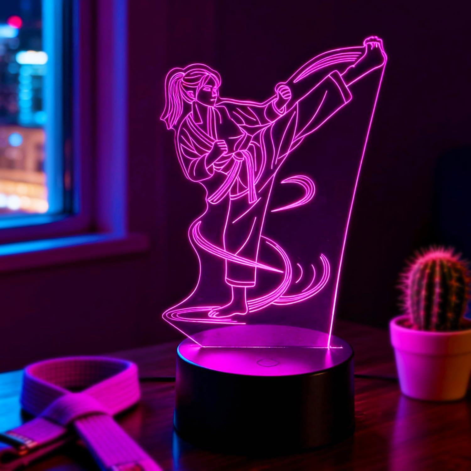 NaiTerpol Karate Night Light,Taekwondo Gifts for Girls,Karate Player 3D Illusion Lamp with 7 Colors Changing, Kids Girls Birthday Xmas Gifts, Martial Arts Bedroom Decor