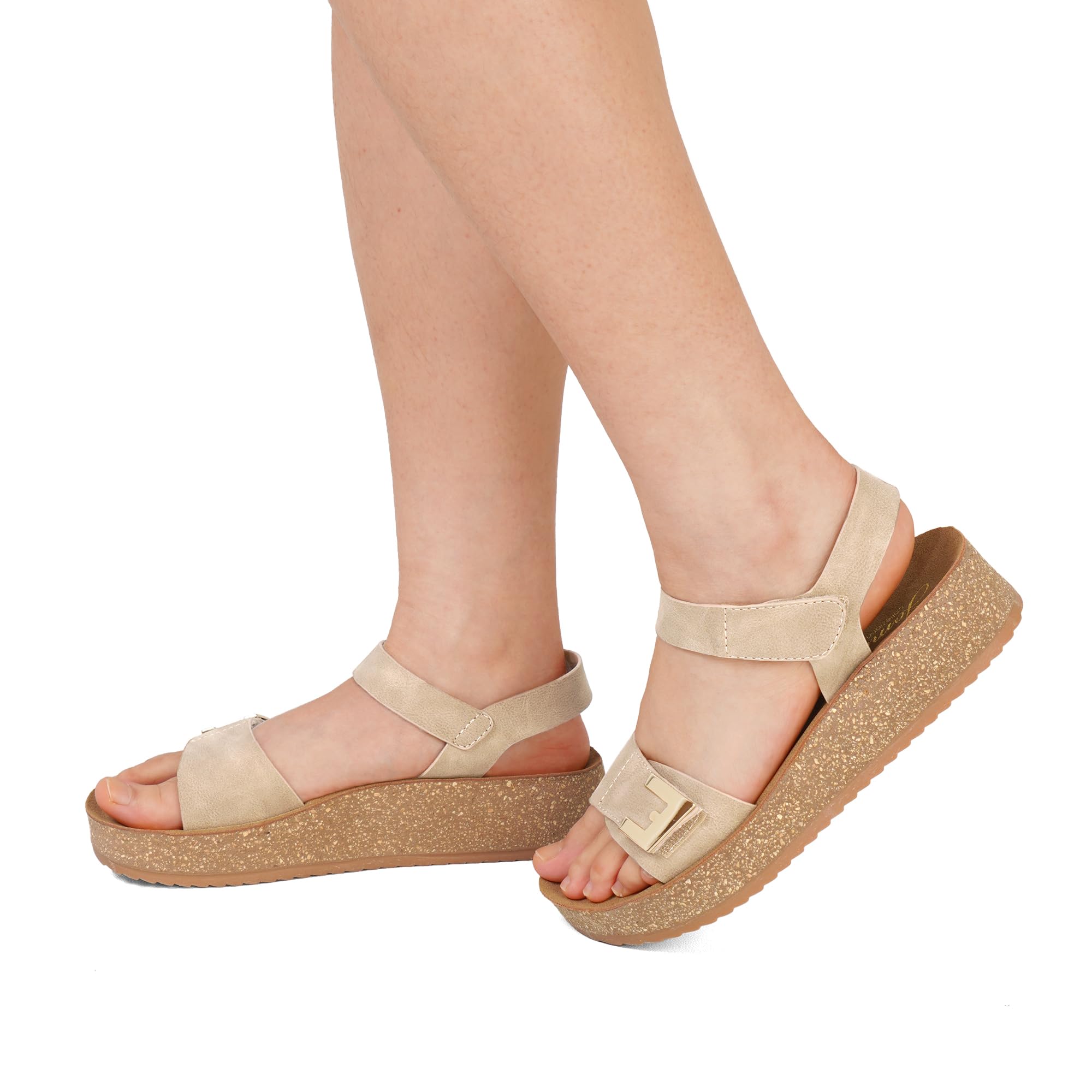 JOMIX Sandali Donna con Zeppa in Sughero, Chiusura a Strappo e Fascia Posteriore, Scarpe Estivi Comodi per la Spiaggia e il Tempo Libero WWS260453