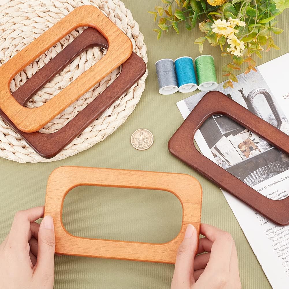 CHGCRAFT 4Pcs 2Colors Rectangle Wooden Bag Handles Replacement Handles Purse Handmades Bag Handles for Handbag Making