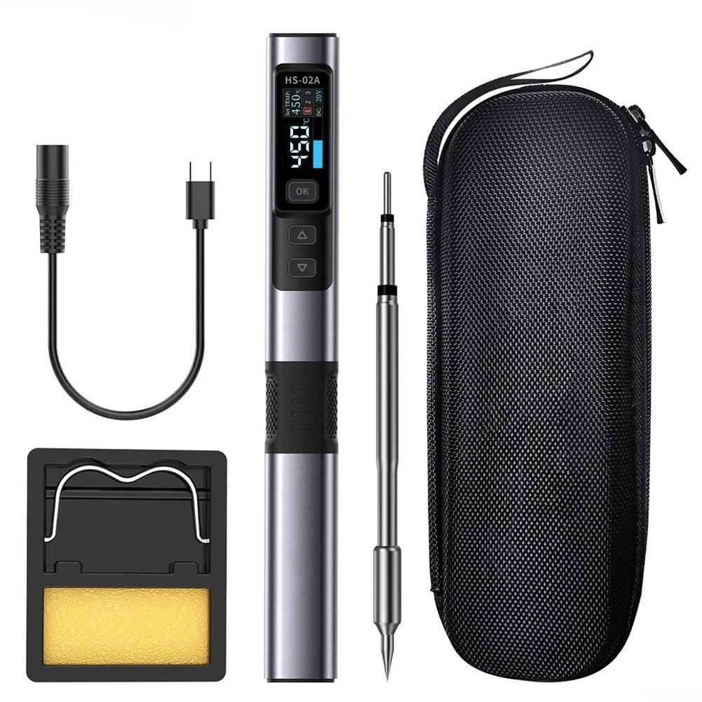 Kit de soldador portátil de 100 W para calor rápido tipo C, temperatura ajustable para reparación de precisión, herramienta de soldadura para aficionados con funda (1 punta de soldador)