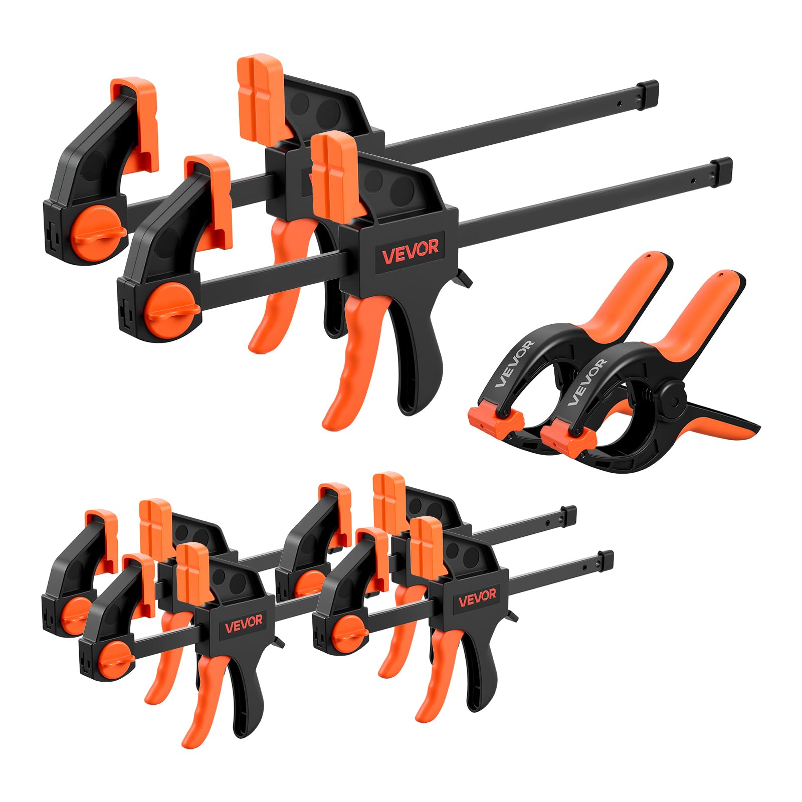 VEVOR Bar Clamps for Woodworking, 8-Pack, 6" and 12", with Spring Clamps, One-Handed Clamp/Spreader, 154 lbs Load Limit, Quick Release, Self-Locking Design, for Wood Working and Metal Working