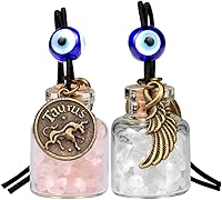 Vista 12 de Zodiac Birthstone Car Charms for Rearview Mirror Hanging - Two Gemstone Good Luck Bottles with Evil Eye Protection Bead and Guardian Angel Wing