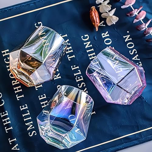 Miniatura 19 de Juego de 4 copas de vino sin tallo, cristalería iridiscente de 10 onzas, modernos vasos de colores arcoíris para vino tinto, borbón, cócteles, 4pcs