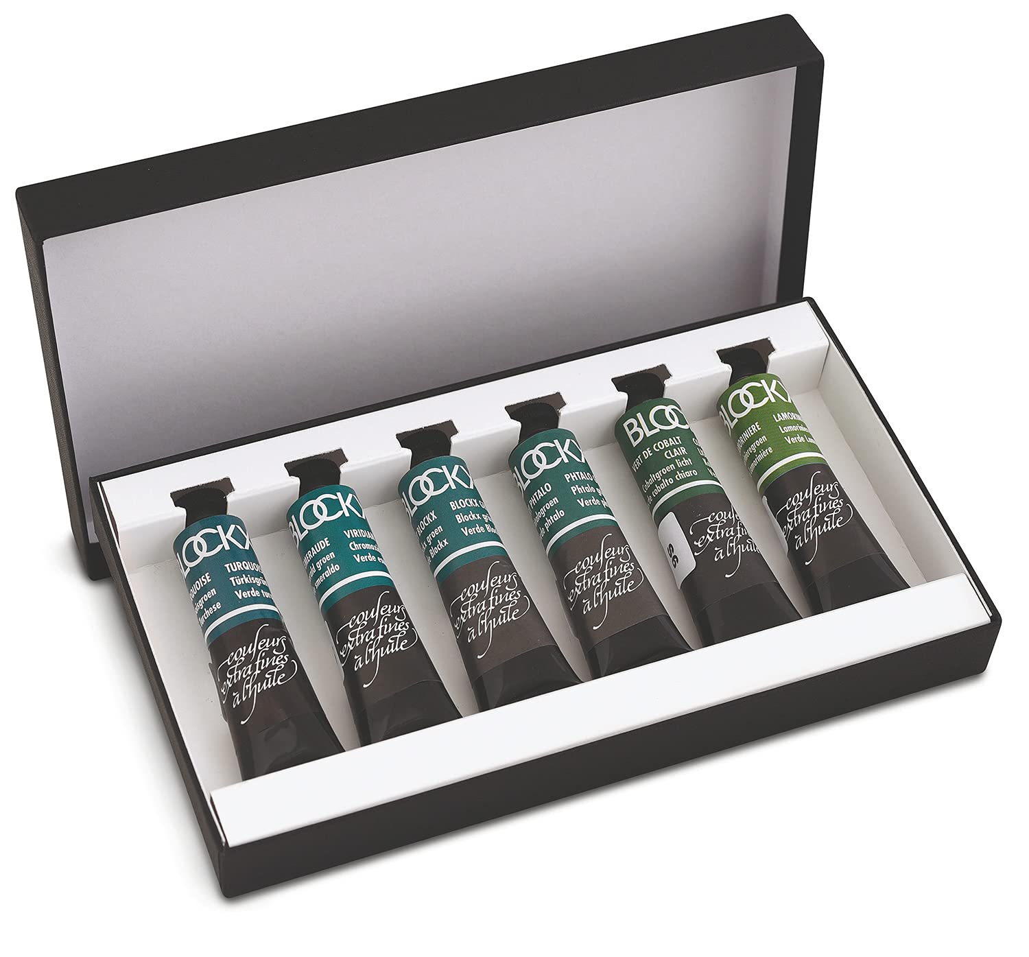 HonsellBlockx 40652 Artist Oil Colours Set Monopigment Green Tones 6 x 20 ml Brilliant Colours with Highest Pigment Concentration, 100% Lightfast, Colourful