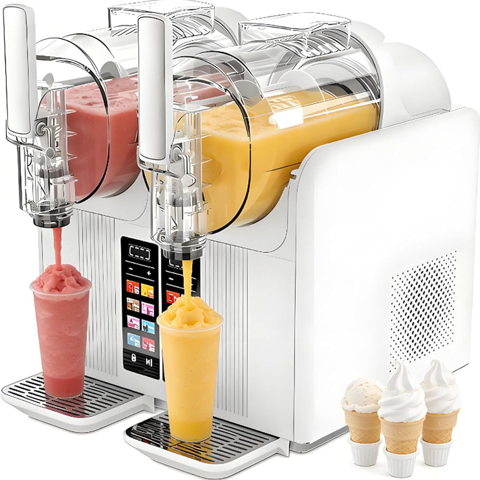 LJCSSD New Slushy Maker Machine,Double Head Slushie Maker Machine,Electric Soft Serve Ice Cream Device with Dual 2l Capacity, 7 in 1 Presets,Automatic Clean,for Home Café Bar Countertop White