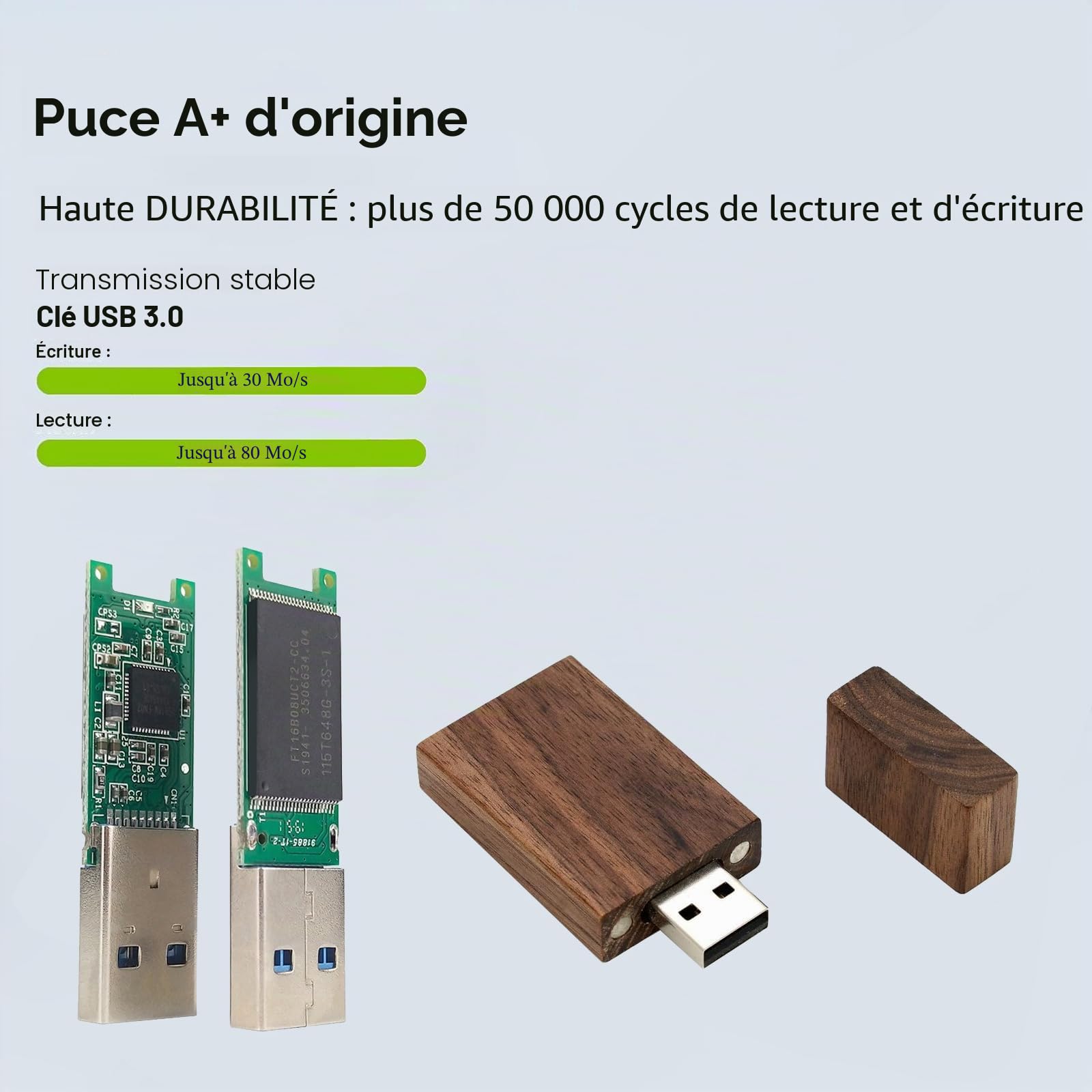 5 Clés USB 2.0/3.0 rectangulaires en bois de noyer 3.0/64GB Wood USB Disk-4