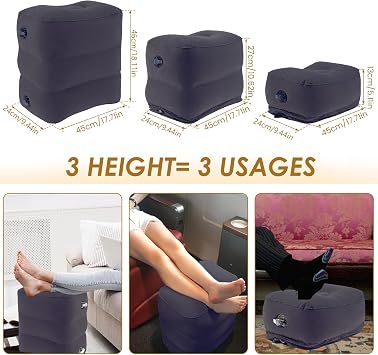 Airplane Footrest, Inflatable Foot Rest for Kids,3 Layer Height Adjustable Inflatable Airplane Foot, Toddlers Travel Bed Box, Portable Travel Accessories for Long Flight, Car(Navy Blue)