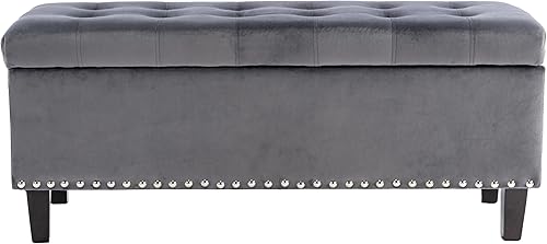 Miniatura 3 de UIXE Otomana tapizada con botones y almacenamiento, otomana tapizada de terciopelo con patas de madera, taburete grande para sala de estar,