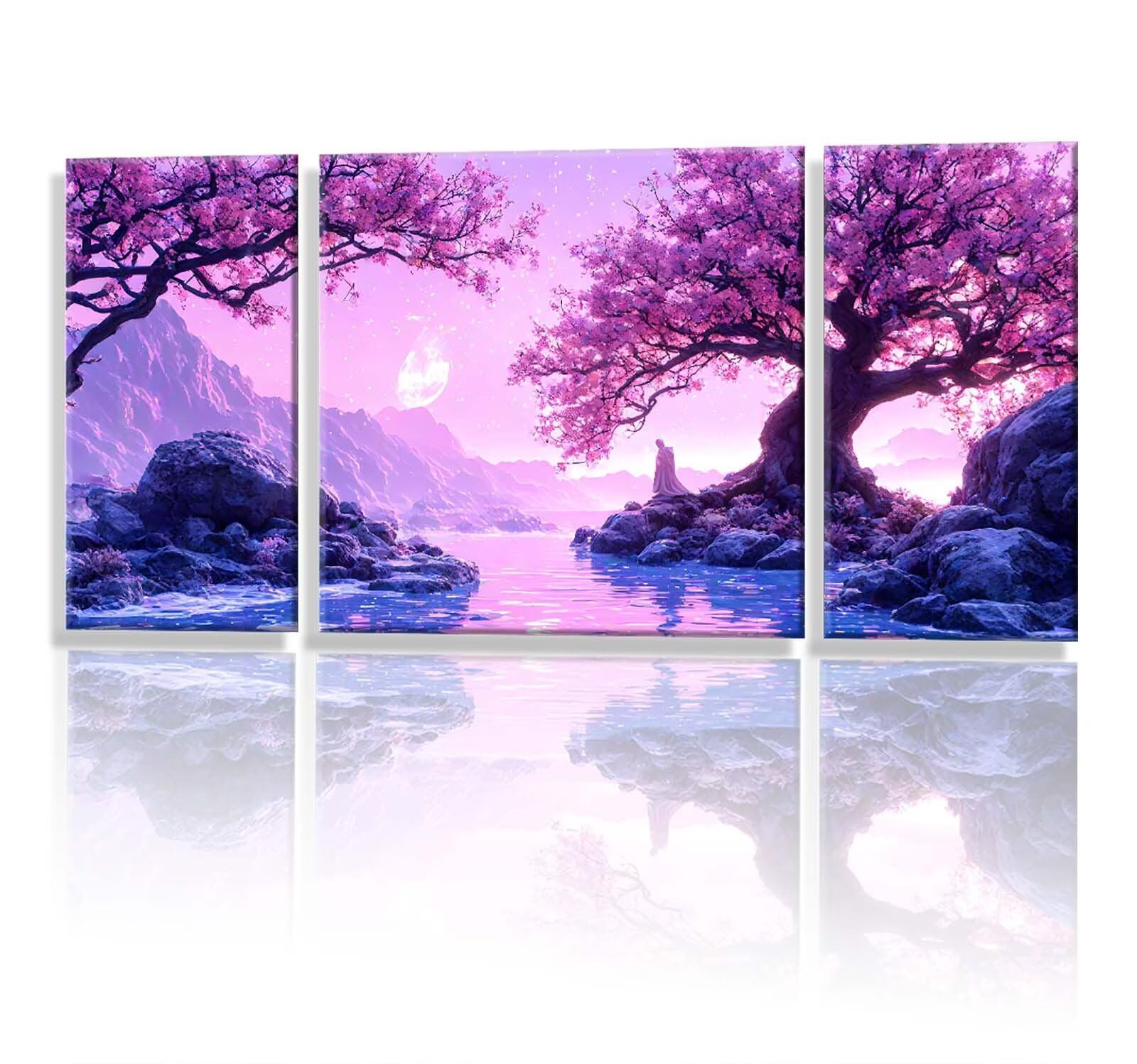 3 Pezzi Dipingere con i Numeri adulti, Paint by Numbers Albero Paesaggio(15), Kit Lavoretti Creativi, Kit Pittura Acrilica Fai-da-Te, con Pennello, Decorazioni Casa 70x140cm (Senza Cornice) y1s-995