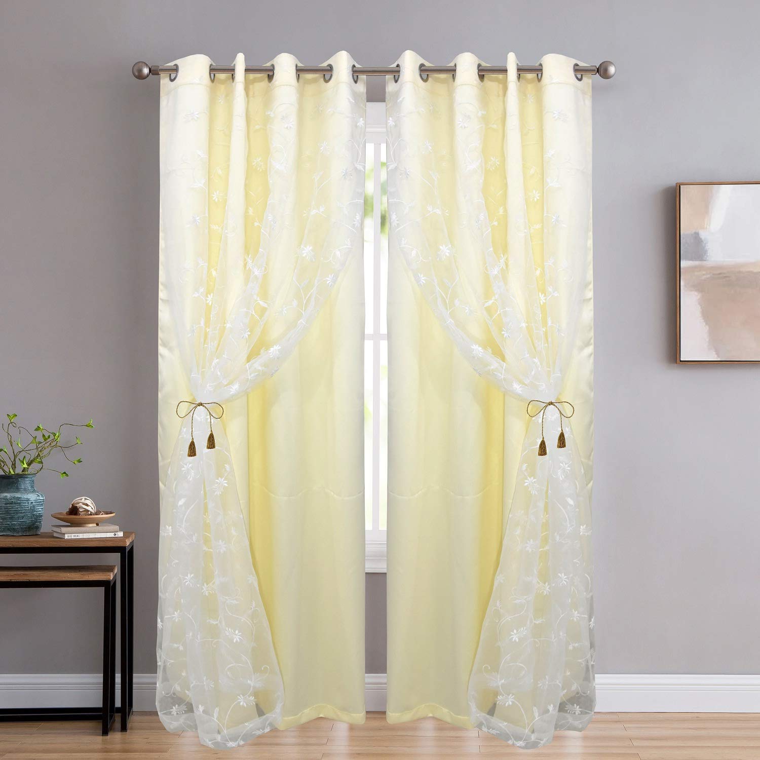 GD Home Fabric Polyester Door Curtain Set of 2(8 Feet, White Embroidery + Ivory Blackout)… (B09MBW2SWK) Amazon Price History, Amazon Price Tracker