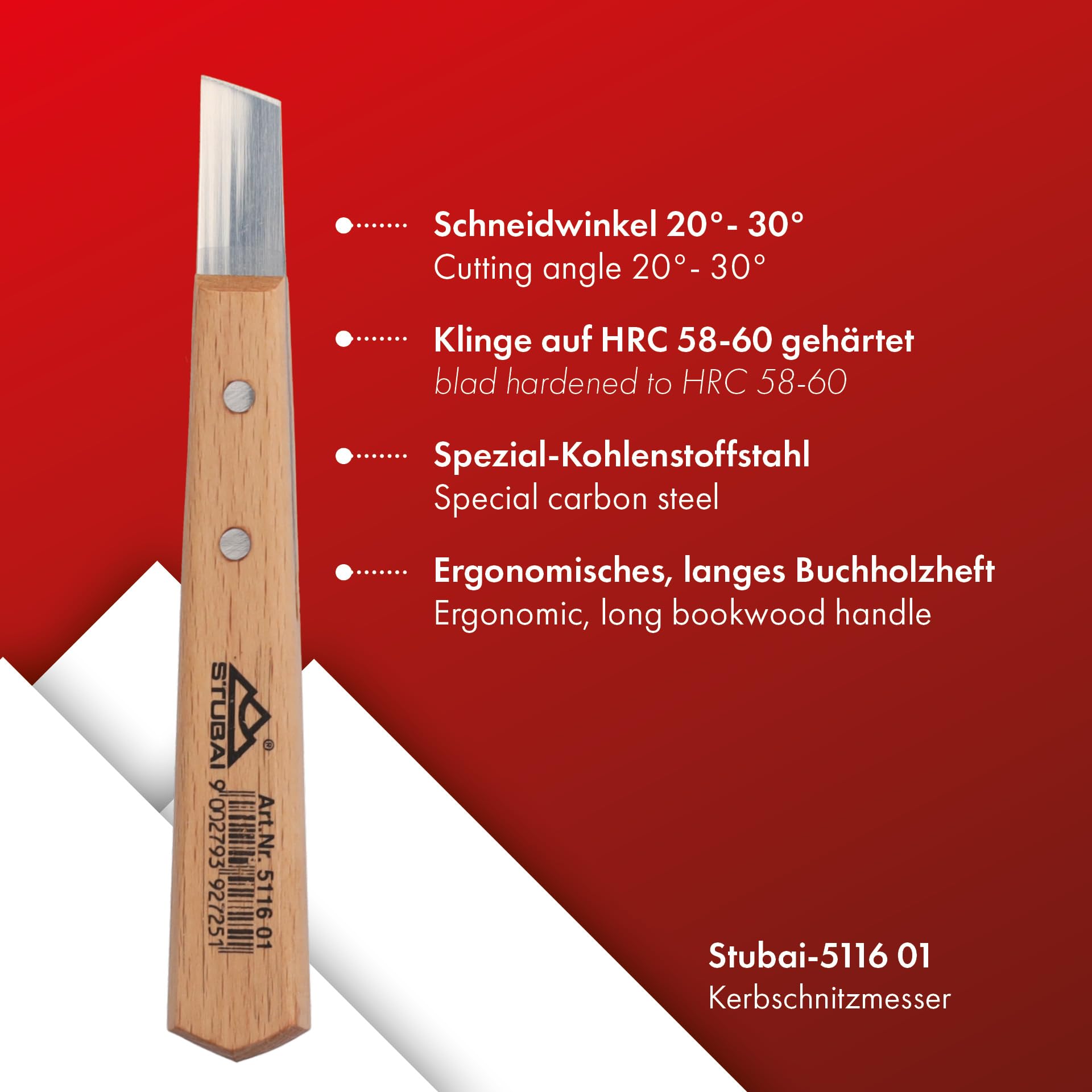 Coltello Per Scultori Stubai 510621 - Curvato, Alta Qualità Per Lavorazione Legno E Intaglio - Foto 2