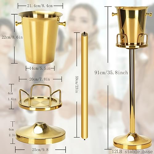 Miniatura 6 de Cubo de hielo con soporte de acero inoxidable para Navidad, cubo de hielo, cubo de vino en rejilla, cubo de hielo dorado champán para vino, cerveza