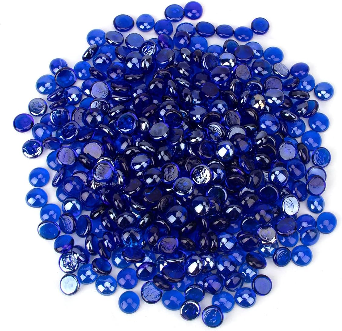 [18 Pound] Fire Glass Beads Fireglass Drops Flat Glass Beads for Gas Fire Pit Fireplace Cobalt Blue Luster Reflective Decorative Glass Gems for Vase Fillers Aquarium Fish Tank Decoration (18.3)