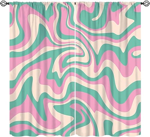 Miniatura 28 de Cortinas florales retro de los años 70, tratamiento de ventana abstracto geométrico hippie floral de mediados de siglo, cortinas con aislamiento