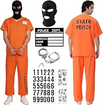 Shengruili Convict Costume,Convict Prisoner Costume,Prisoner Monkey Costume,Prisoner Costume Accessories,Orange Prisoner Costume for Men/Women Cosplay