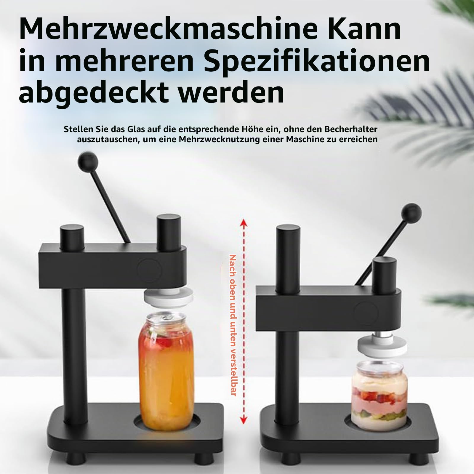 Dosenverschlussmaschine – Manuelles Einmachglas-Verschließgerät Höhenverstellbar 30-170mm Durchmesser 55mm/2.2" Mit Fester Basis Für Zuhause & Gewerbe Black