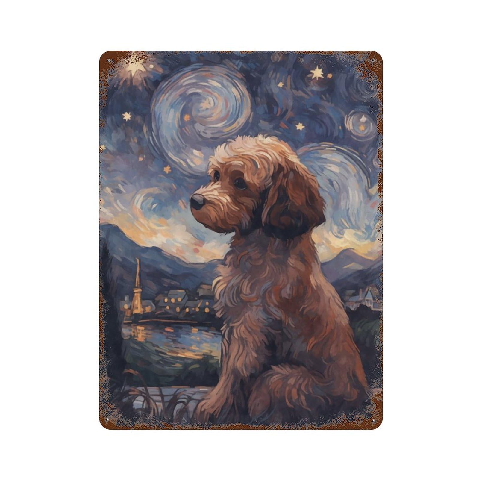 Garage Style Cavoodle Starry Night Vintage Rust Metal Sign 15.7"x11.8", Retro Wall Decor for Bar And Workshop