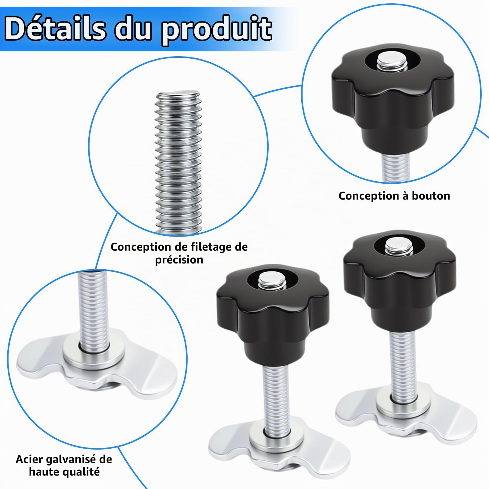 10 Pièces Rail D'arrimage D'extrémité M8x60, 500daN Raccords à Vis pour Rail D'aviation avec Poignée Boutons en Etoile, Airline Ferrure D'extrémité en Acier Galvanisé