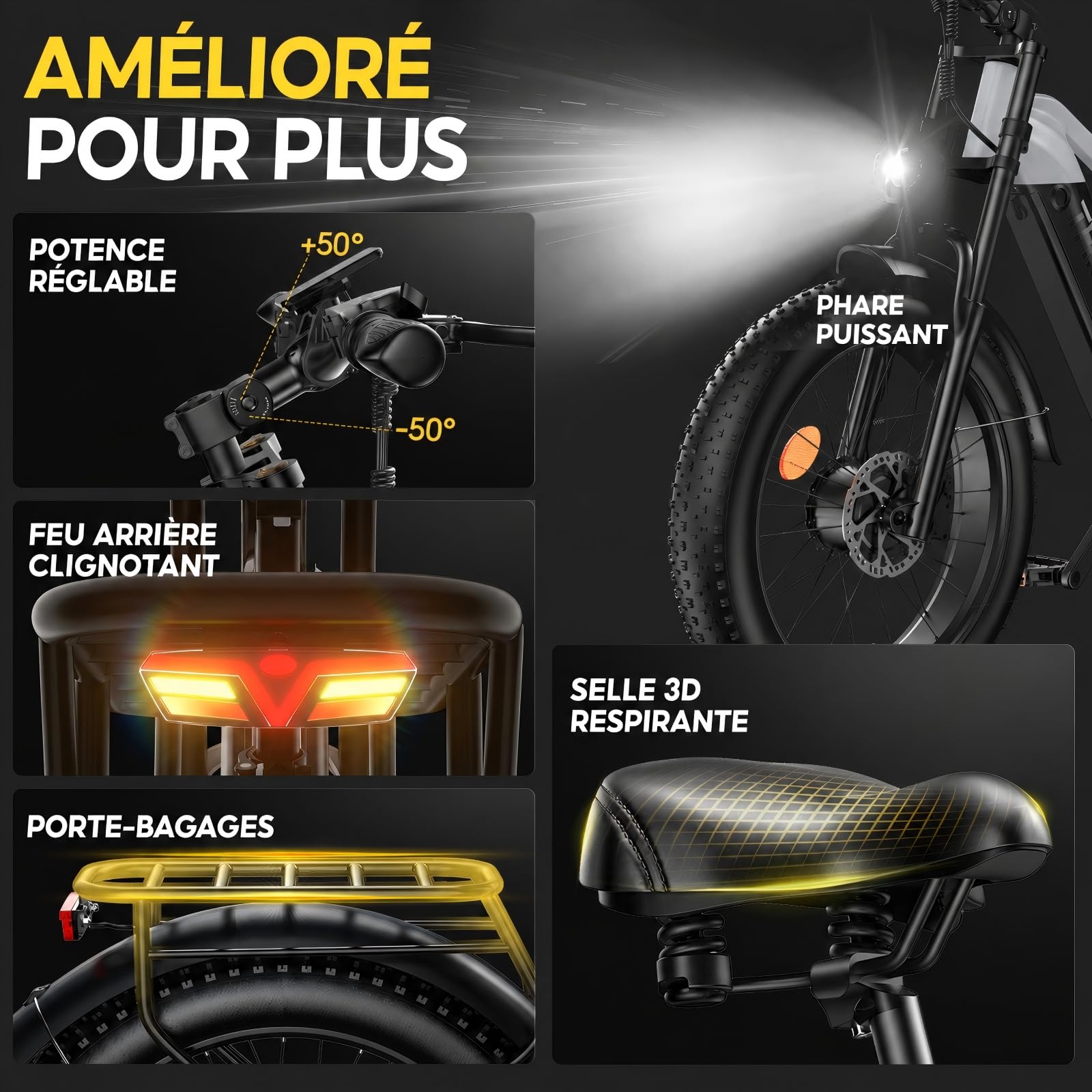 Fat Bike Électrique Adulte 24×4,0", VTT Électrique Tout-Terrain, Double Moteur 250W, Couple 200 N.m, Batterie Amovible 52V 20Ah, Autonomie jusqu’à 130 km, Double Suspension, Freins Hydrauliques