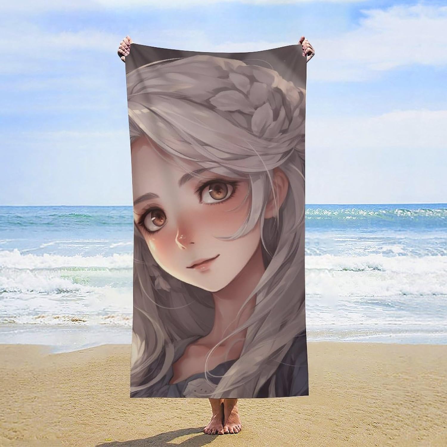 Oversized Cute Anime Beach Towel Soft Microfiber Bath Towel Quick Dry Absorbent Travel Pool Towels Lightweight Sand Free Blanket Machine Washable for Swim Picnic