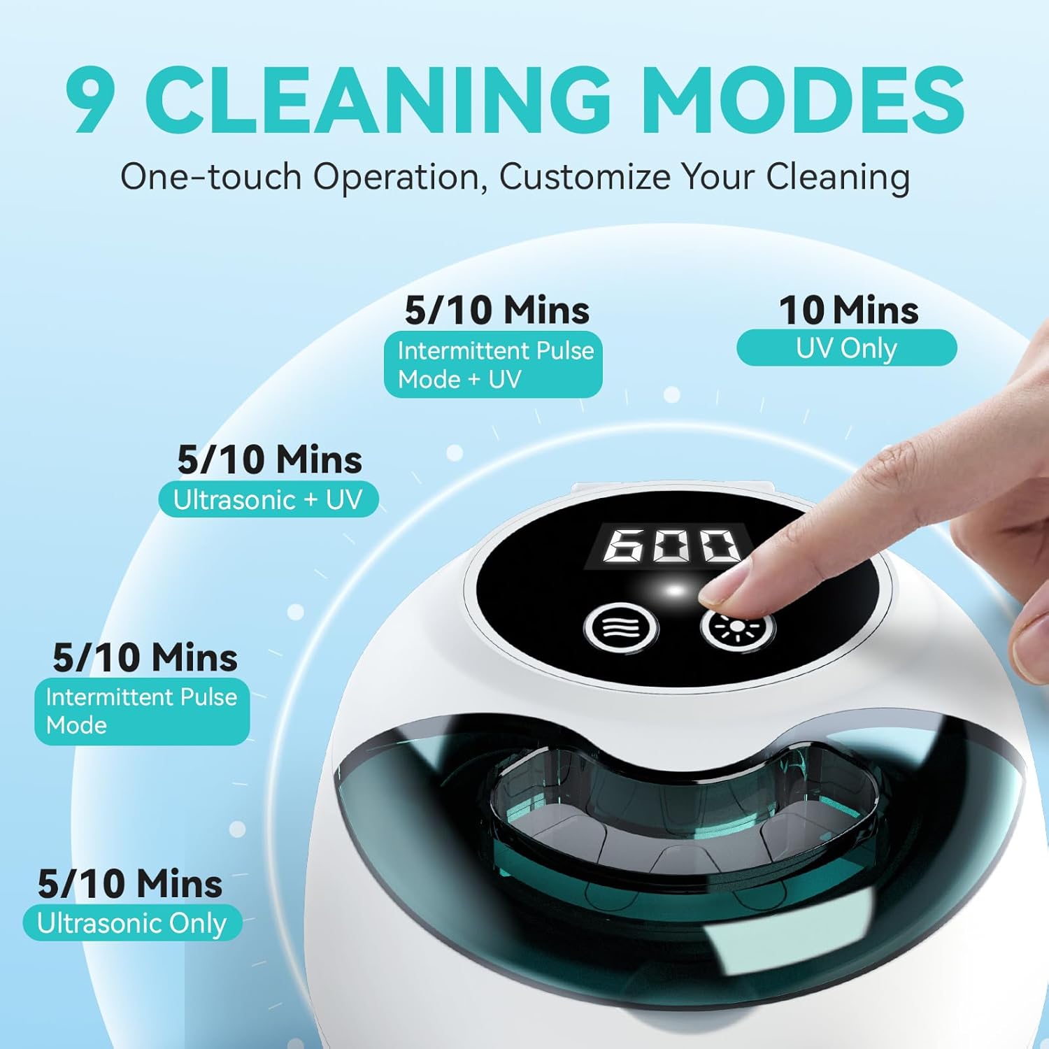 Ultrasonic Denture Retainer Cleaner Machine - 45kHz Retainer Cleaner Machine with 200ML Dental Cleaning Pod, 4 Modes Ultrasonic Cleaner for Denture, Mouth Guard, Aligner, Braces, Toothbrush, Jewelry - Image 4