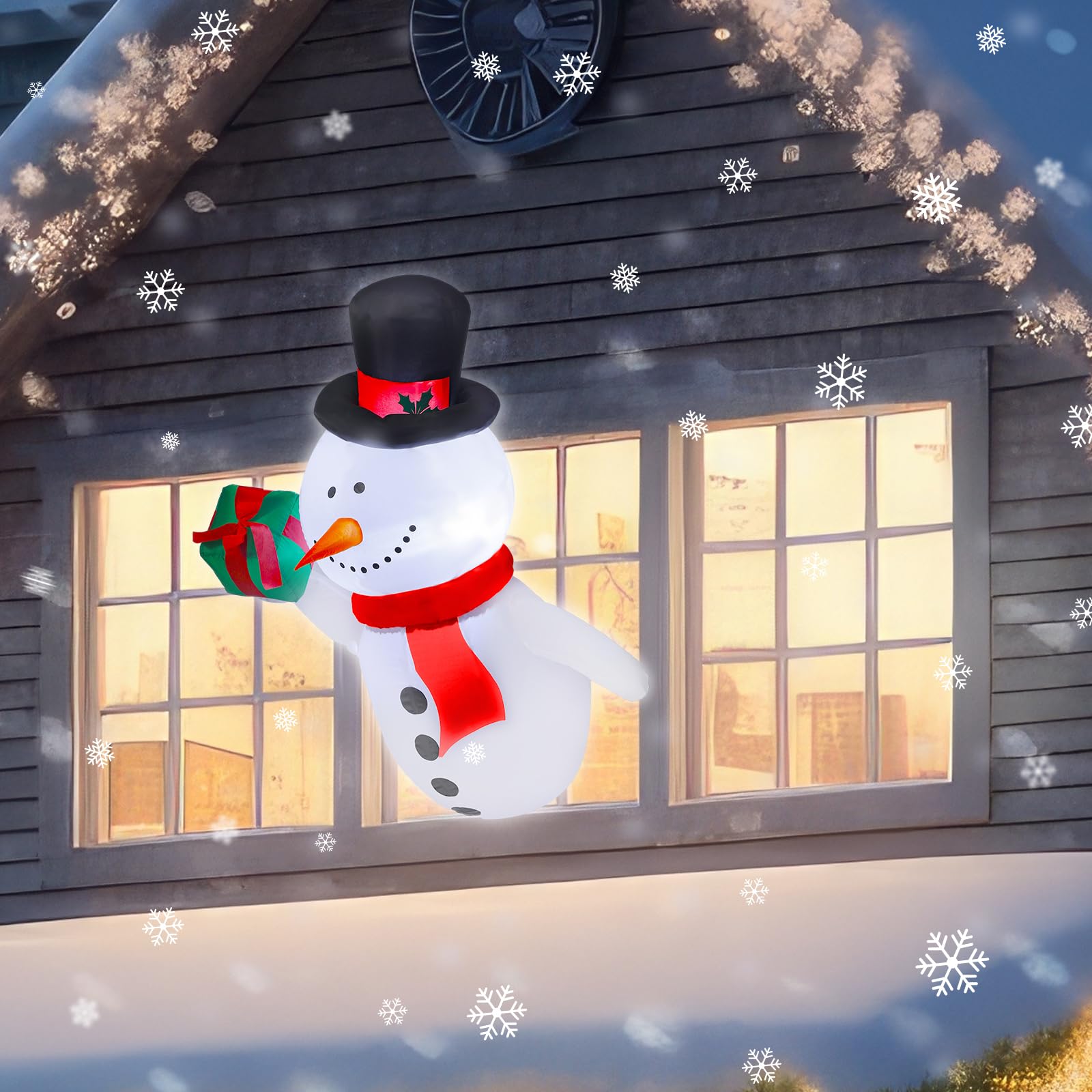 Wettarn Bonhomme de neige gonflable de Noël de 1,1 m avec boîte cadeau, décoration gonflable avec LED intégrée et ventilateur pour extérieur, cour, fête de Noël