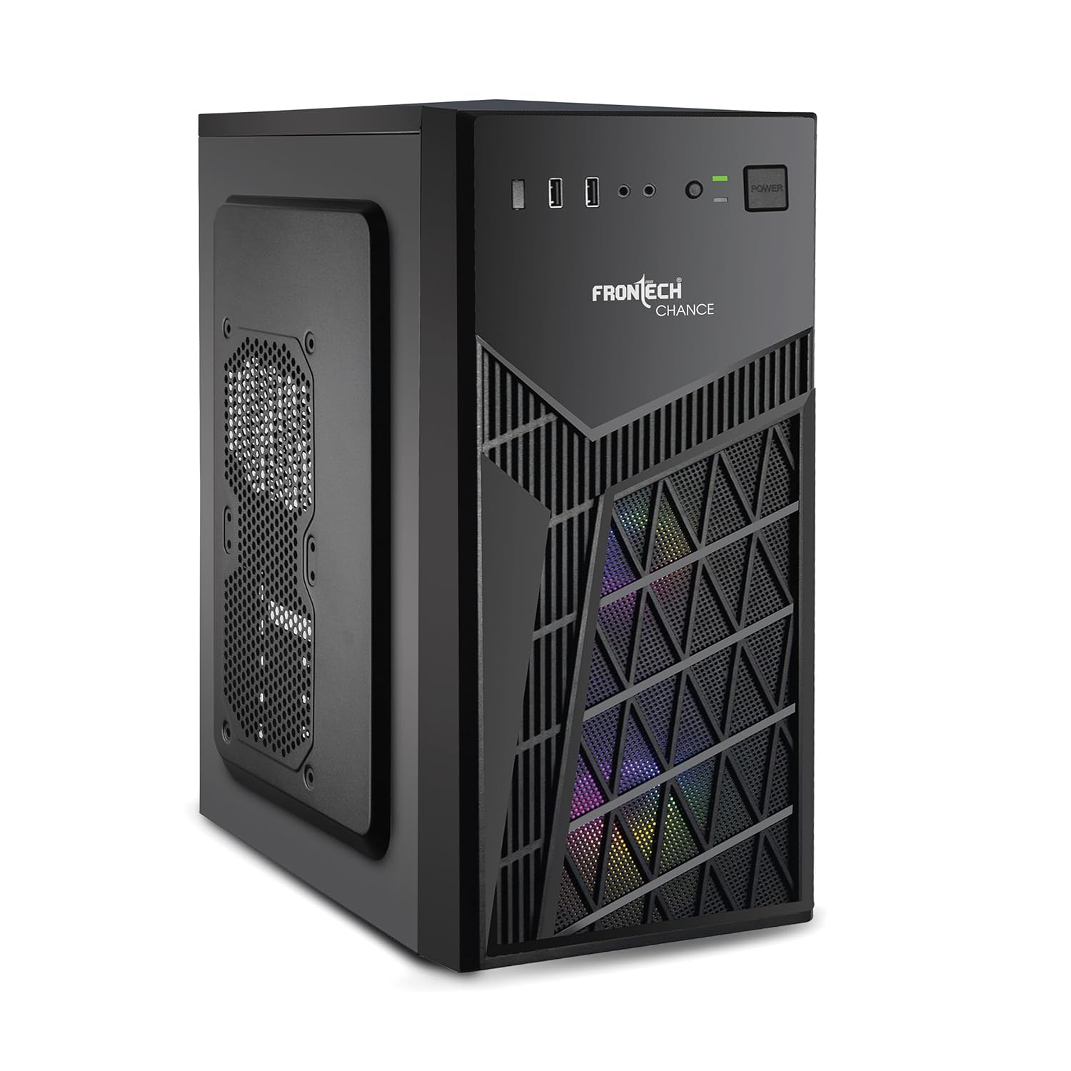 FRONTECH Chance Premium Silver Series Cabinet/Computer Case with HD Audio | 2 LED Fan ATX/Mini ATX Compatible | Installed 1 x 80 mm Fan, 1 USB – 1.0| 3.0 | Ideal for Home/Office (FT 4335, Black)