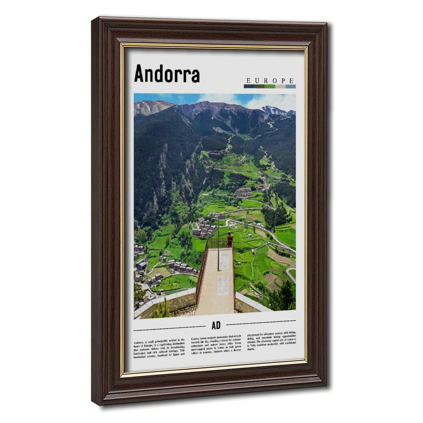 Wcyb Mokume Gane Frame Andorra Scenery Travel Posters Prints Canvas Deco Paintings Wall Art Hangable Frame 16" L X 24" W