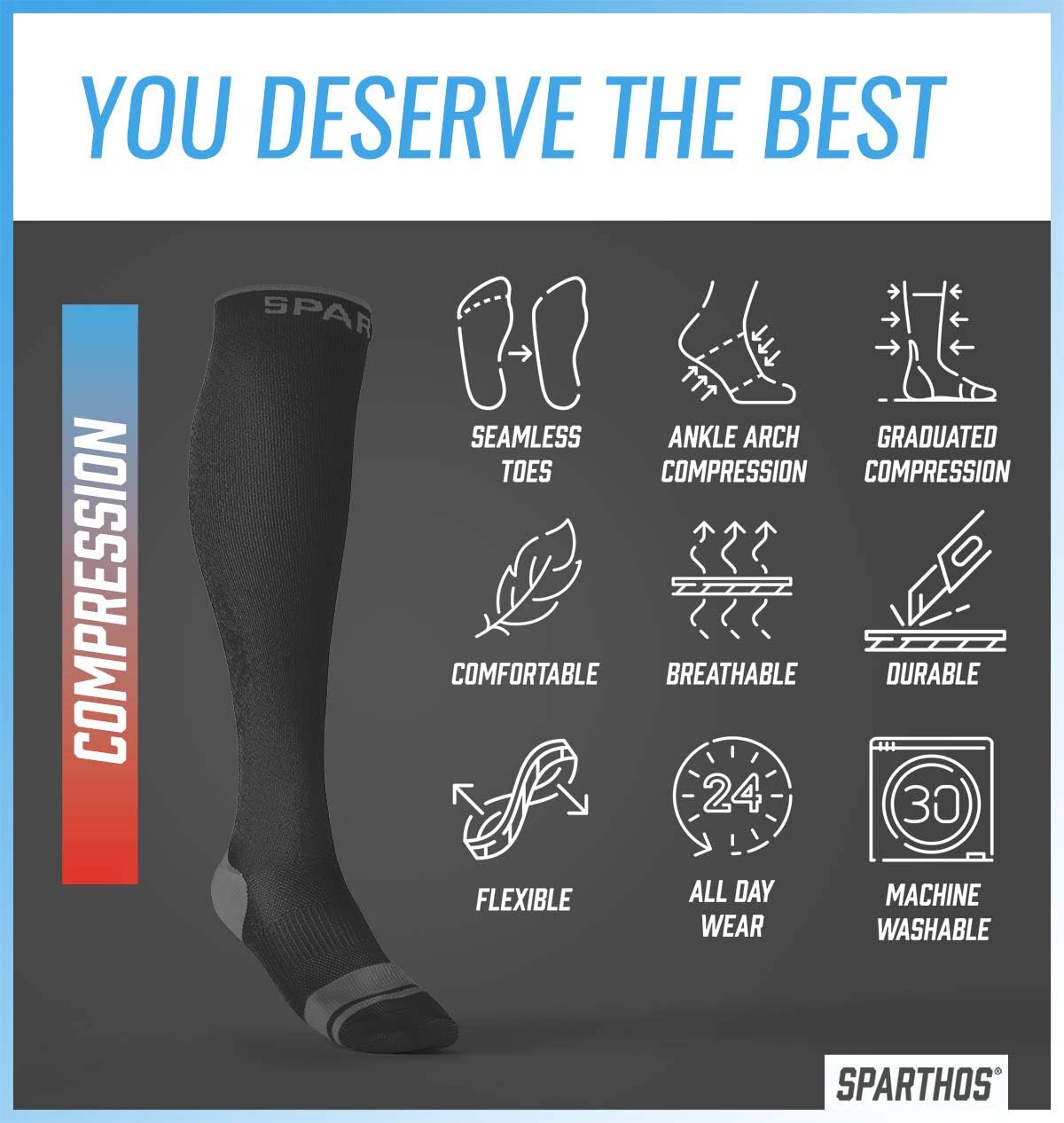 Sparthos Compression Socks (20-30mmHg) - Knee High Sock for Circulation, Running, Travel, Medical Support, Pregnancy, Nurses - Dr Sock Soothers Ankle Brace for Plantar Fasciitis - Womens (Black-SM) - Image 4