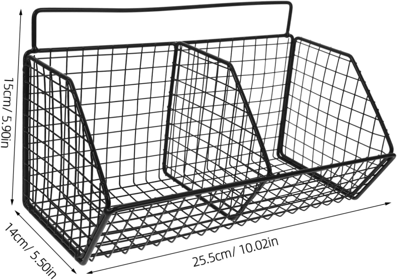 Wall Mounted Kitchen Storage Basket, Carbon Steel Compartments Organizer