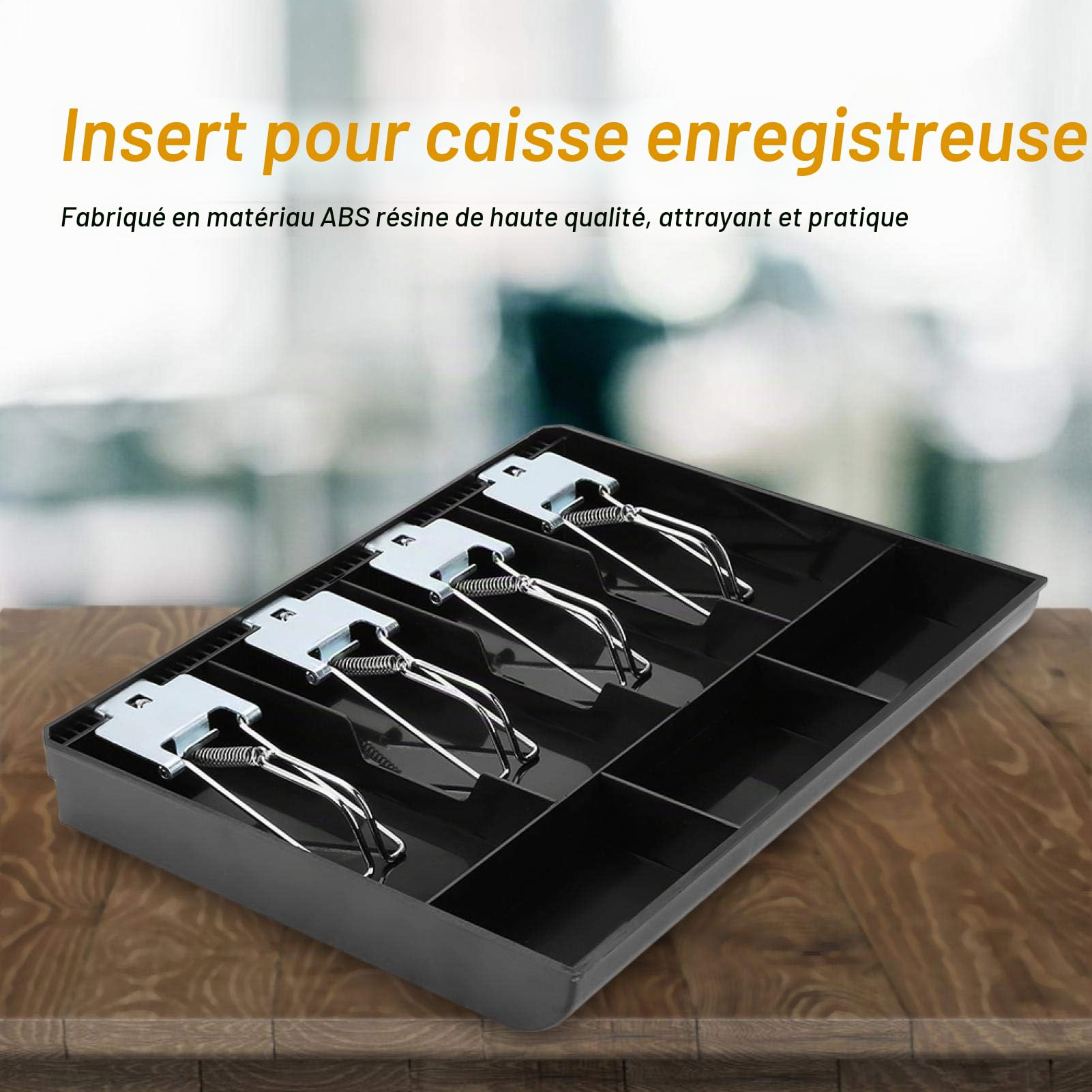 Tiroir Caisse, Plateau de Caisse Enregistreuse, 32,2 * 24,5 * 3,5 cm 7 Grilles Organisateur de Monnaie Avec 4 Billets Et 3 Plateaux à Pièces, Pour Point De Vente, centre commercial (Noir)