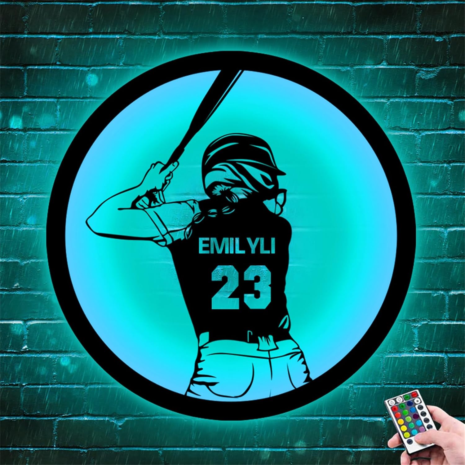 Personalized Softball Player Sign with LED Lights Girls Player Softball Metal Wall Art Decor Baseball Girl Catcher Softball Pitcher Neon Lamp Room Decor Gift for Girl Women Sport Fan (Softball Player Wall Sign - 6)