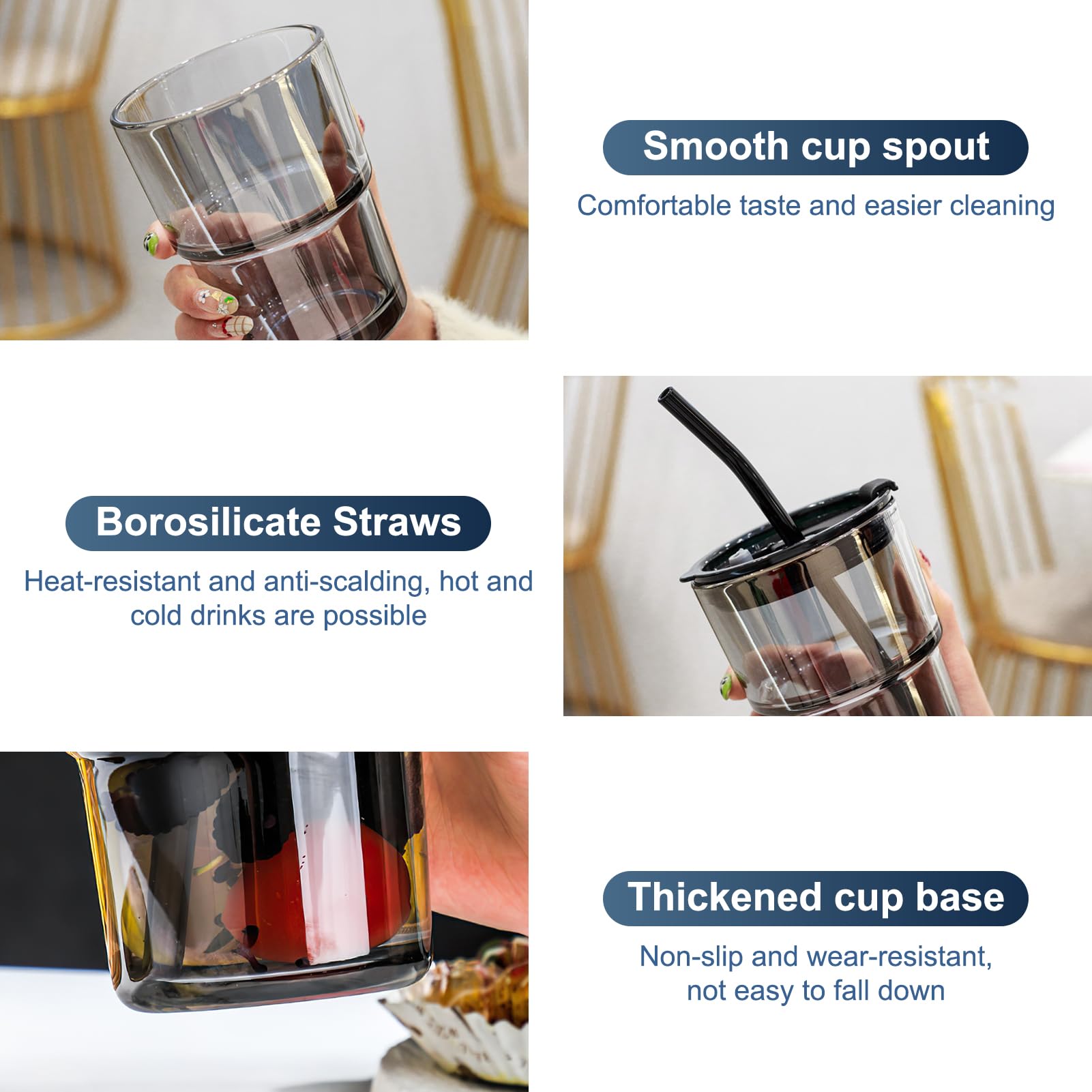 Lot De 2 Tasses En Verre Avec Couvercle Et Paille - 500 Ml, Forme Canette, Pour Smoothie Et Boissons - 5