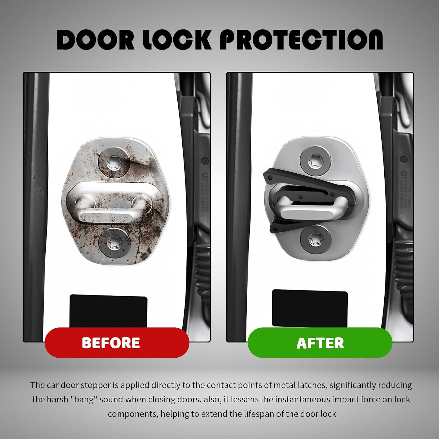 4PCS Car Door Shock Absorber Pads,Enhanced Car Door Latch Cover Pad with Force Relief Structure,Universal Cars Doors Slam Stopper Cars Accessories for Lowering Slamming Noise image 4