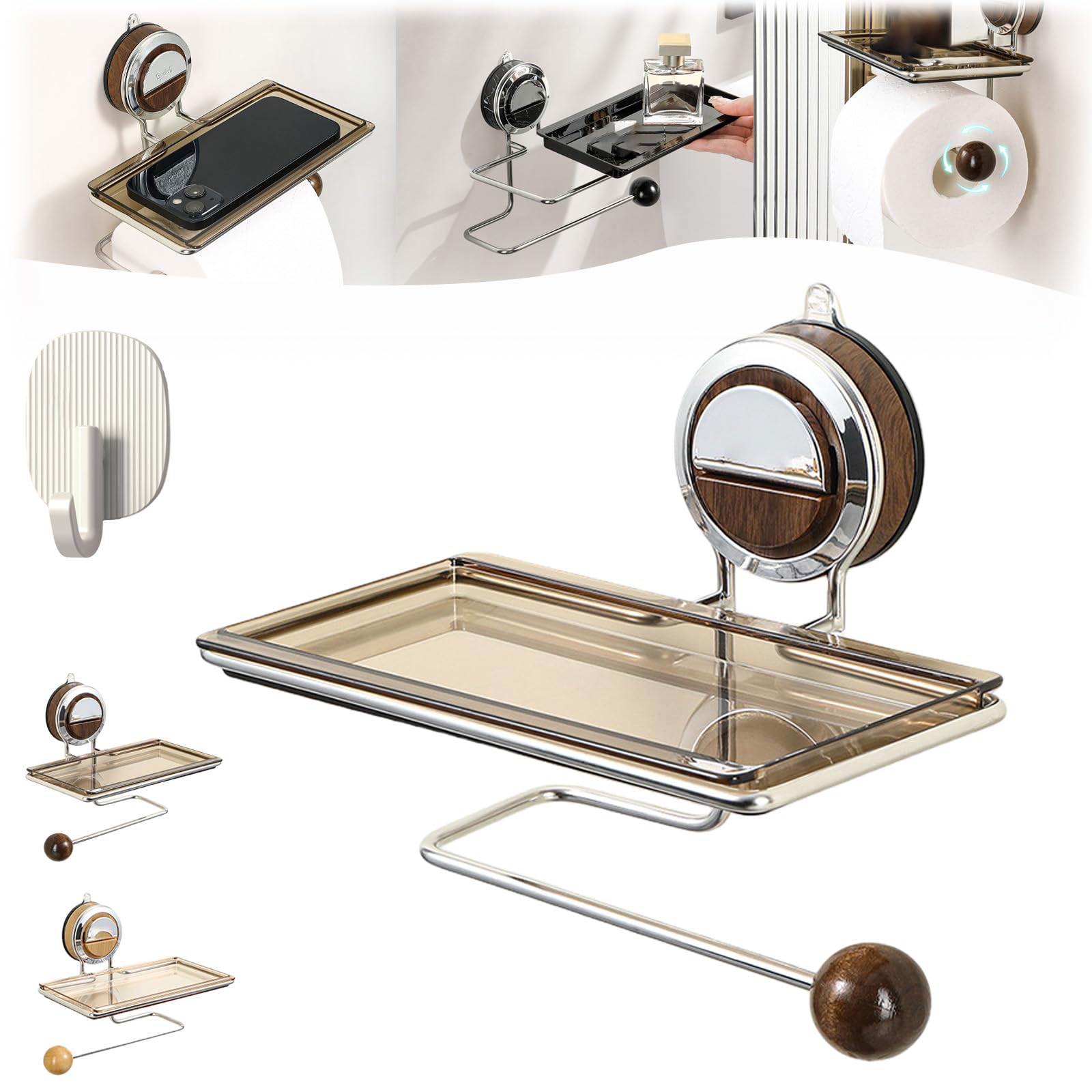 Snrtevu Style-1 Stickstrong Suction Toilet Paper Holder – No Drilling, Holds Strong And Steady, 2025 New Toilet Roll Holder Suctionm, Suction Cup Toilet Roll Holder With Shelf (,1Pc)