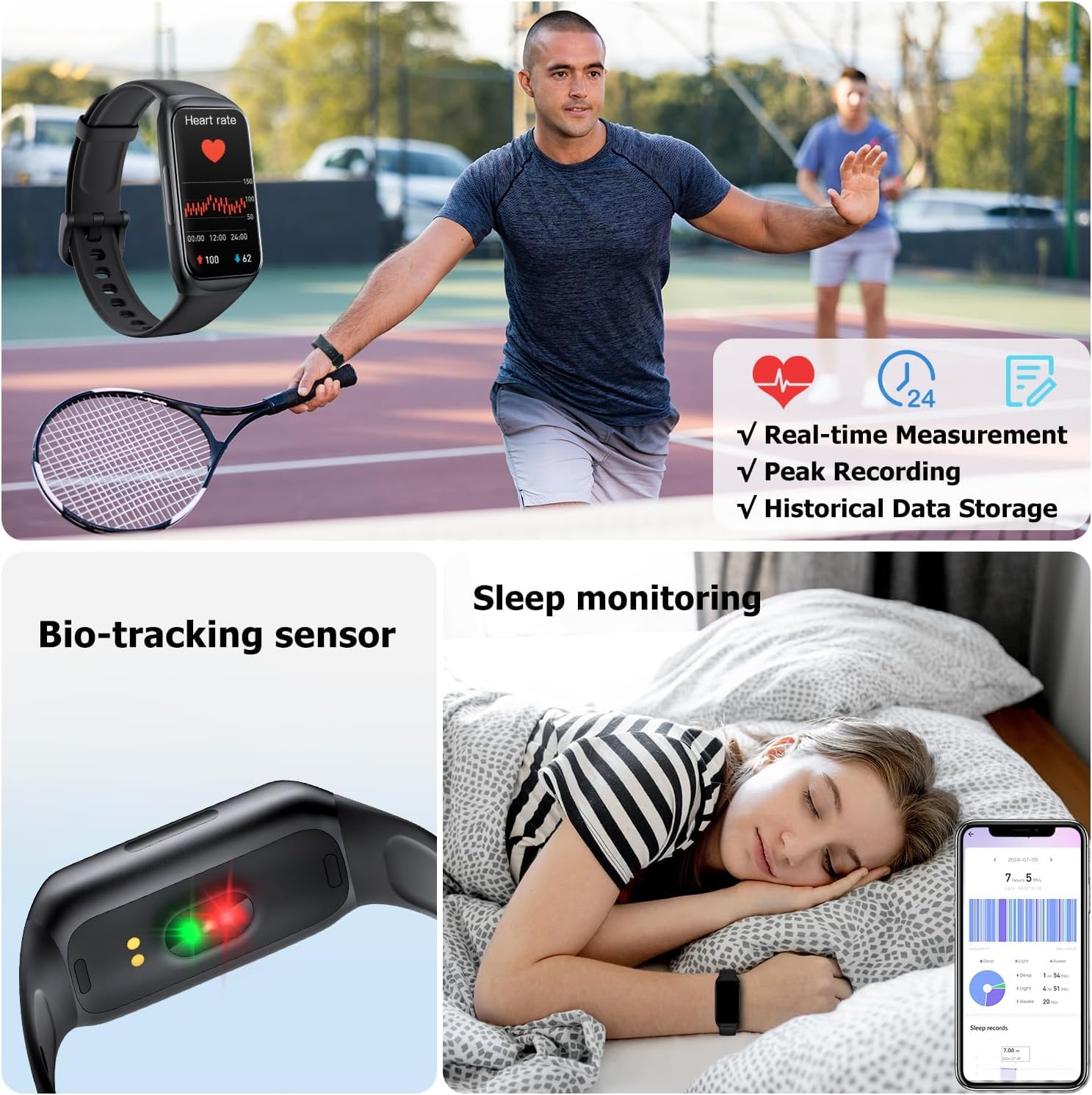 Septoui Smartband, 1.47'' Orologio Fitness Contapassi Polso Cardiofrequenzimetro SpO2, IP68 Impermeabile Activity Tracker Sonno, 100+ Modalità Sportive Smartwatch Uomo Donna, 12 Mesi Garanzia Estesa